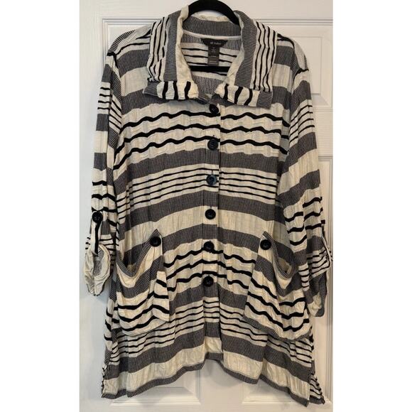 Ali Miles Tops - Ali Miles Wave Tunic Sz 1X White & Black Lagenlook Asymmetric Art To Wear Artsy